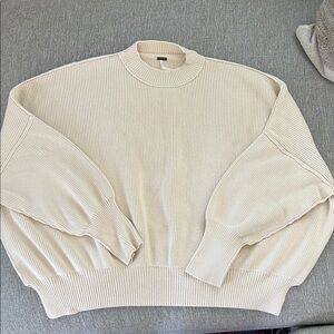 Free People Ivory Ribbed Knit Top